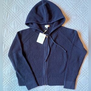 Kinross Cashmere Eclipse (Navy Blue) Rib Zip Hoodie, Size M (NWT)